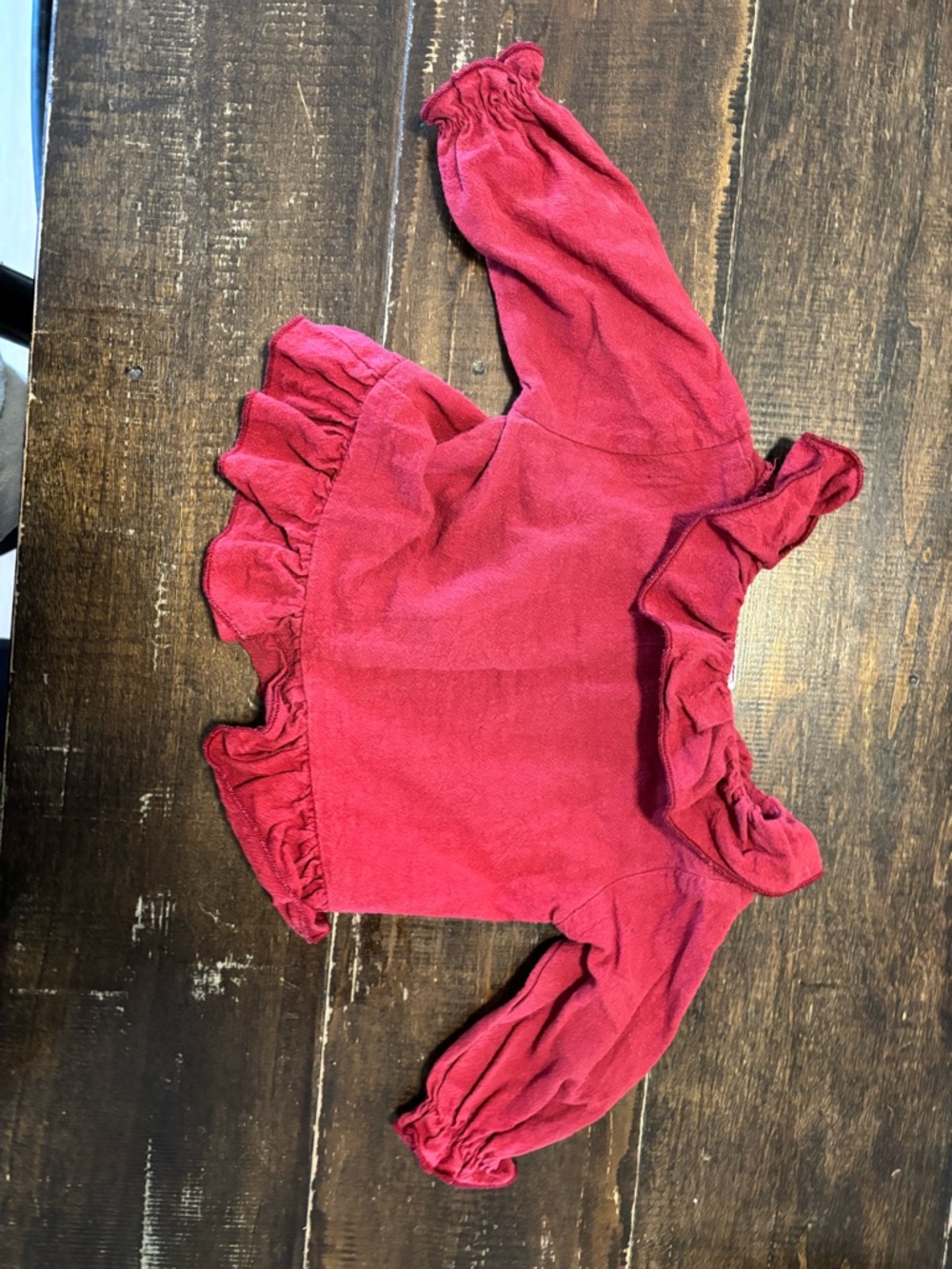SHEIN Red Ruffle Button-Front Girls Top - Picture 2 of 4